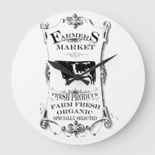 Farmers Market Round Large Kitchen Wall Clock Große Wanduhr