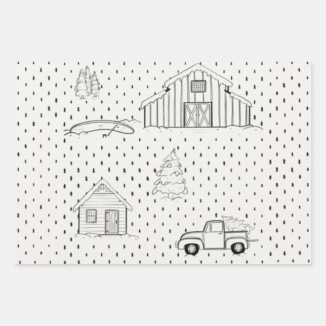 Farmhaus Weihnachtswrapping Paper Geschenkpapier Set (Vorderseite)