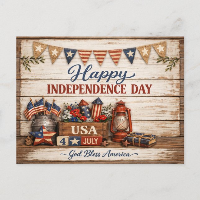 Farmhouse Americana Independence Day Feiertagspostkarte (Vorderseite)
