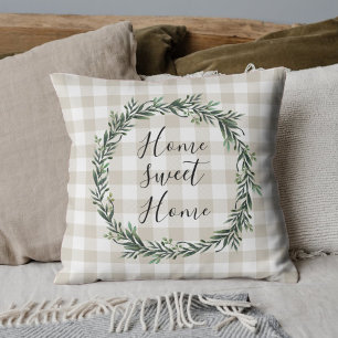 Farmhouse Beige Büffelkariert Home Sweet Home Kissen