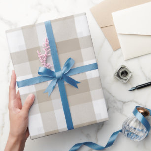Farmhouse-Beige-Weiß-Buffalo-Soft-Karomuster Geschenkpapier