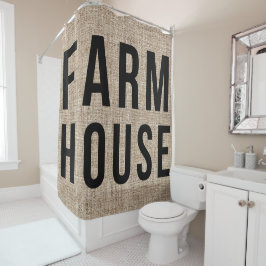 FARMHOUSE Black Letting Rustic Burlap Sacking Duschvorhang