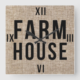 FARMHOUSE Black Letting Rustic Burlap Sacking Quadratische Wanduhr