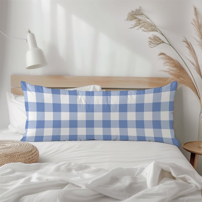 Farmhouse Blue Rustic Gingham Check Plaid Seitenschläferkissen (Von Creator hochgeladen)