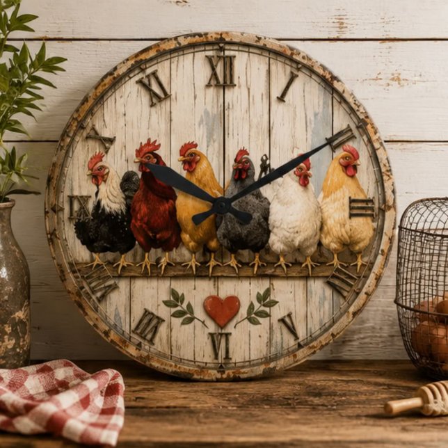 Farmhouse Chicken Rustic  Große Wanduhr (Von Creator hochgeladen)