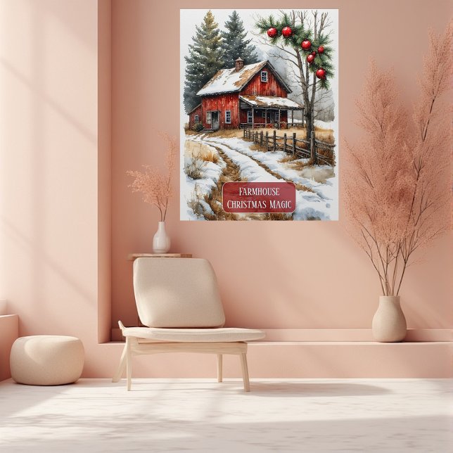 Farmhouse Christmas Magic Vintage Rustic  Poster (Farmhouse Christmas Magic Vintage Rustic Poster
)