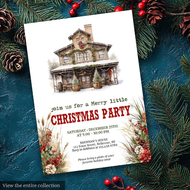 Farmhouse Christmas party printable red green  Einladung (Farmhouse Christmas party printable red green invite

)
