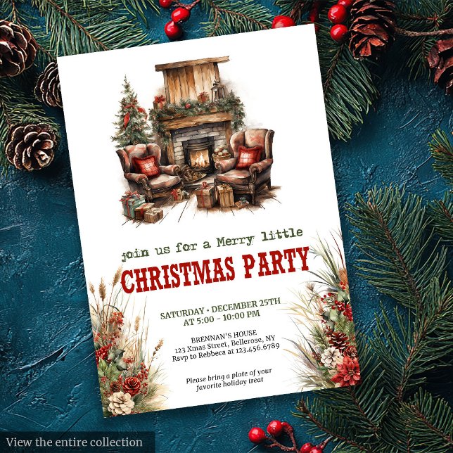 Farmhouse Christmas party red green invitation Einladung (Farmhouse Christmas party red green invitation

)