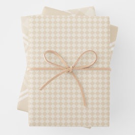 Farmhouse Country Chic Cream Plaid & Diamonds Geschenkpapier Set