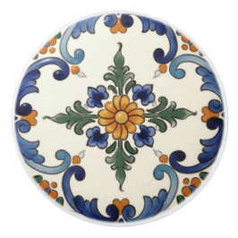 Farmhouse Folk Flower Mediterranean Blue Orange Keramikknauf