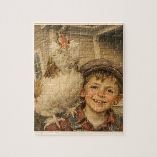 Farmhouse Gift Jigsaw Puzzle Boy with Chicken (Vertikal)