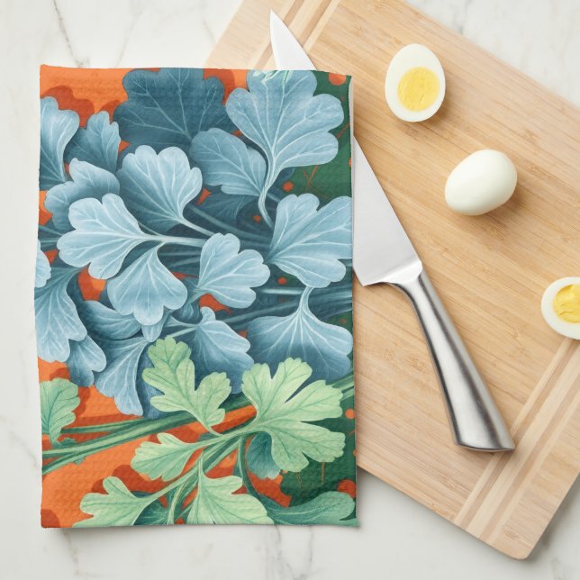 Farmhouse Herb Block Print Kitchen Towel Geschirrtuch (Viertel Falte)