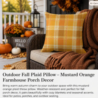 Farmhouse-Herbst-Karo-Senfgelb-Orange-Veranda-Outd Kissen