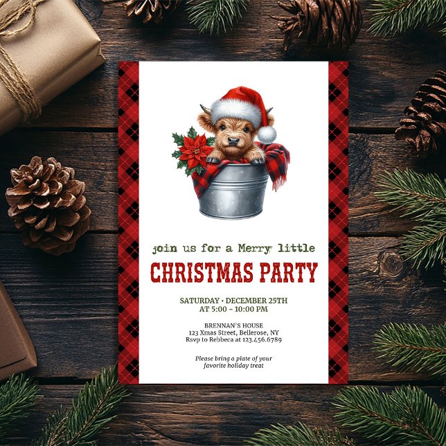 Farmhouse highland cow Christmas holiday invite Einladung (Farmhouse highland cow Christmas holiday invite)