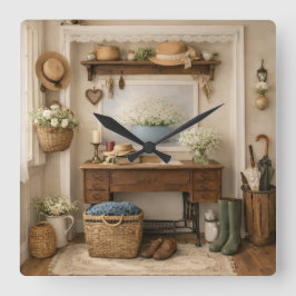 Farmhouse “Home Is Where Love Is” Rustic Decor Quadratische Wanduhr