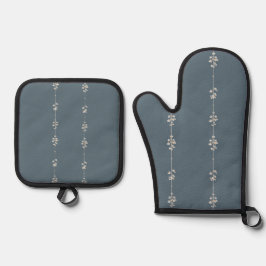 Farmhouse Küchen Blau Botanisch Ofenhandschuh & Topflappen-Set