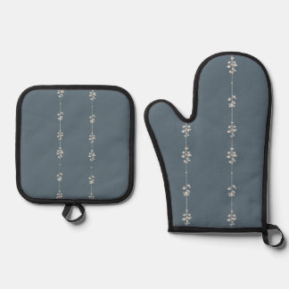 Farmhouse Küchen Blau Botanisch  Ofenhandschuh & Topflappen-Set
