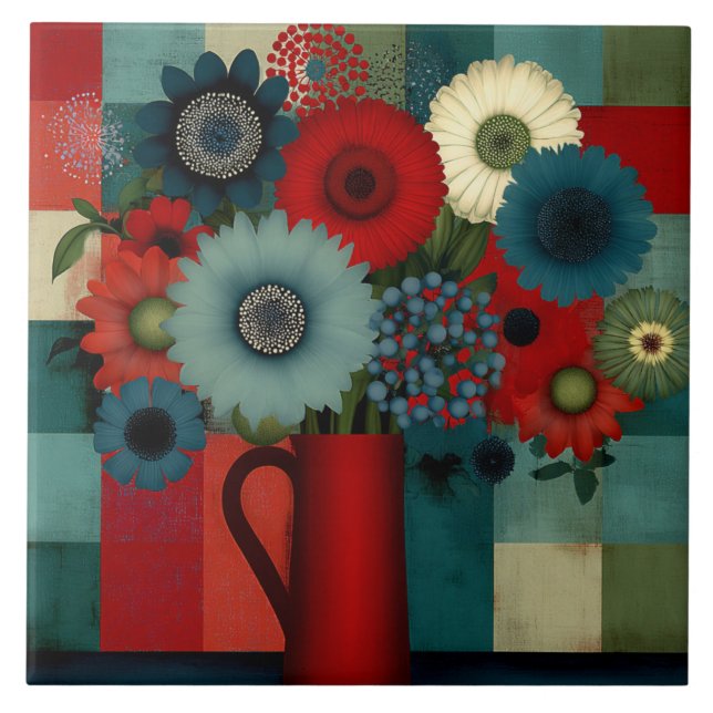 Farmhouse-Patchwork-Blaues Beerenbouquet Fliese (Vorderseite)