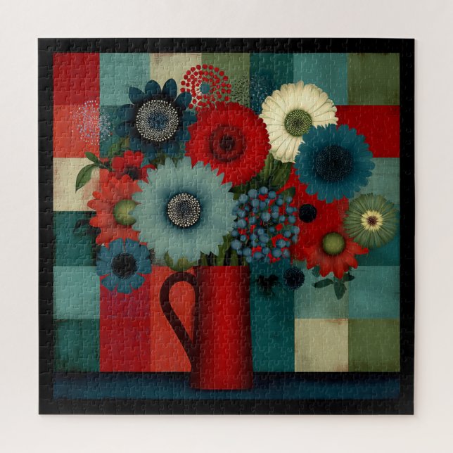 Farmhouse-Patchwork-Blaues Beerenbouquet Puzzle (Vertikal)