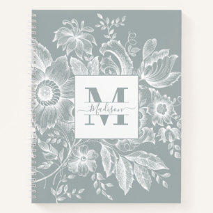Farmhouse Peony Monogram Navy Französisch Light Gr Notizbuch
