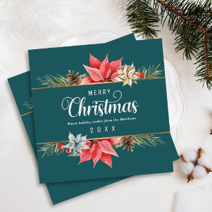 Farmhouse Poinsettia Gold Framed Square Christmas Feiertagskarte