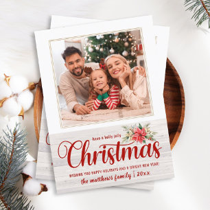 Farmhouse Poinsettia Holly Jolly Christmas 1 Foto Feiertagskarte