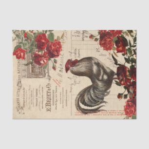 Farmhouse Rooster Roses Decoupage Ephemera Tissu T Seidenpapier