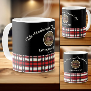 Farmhouse-Rotkariert-Familienfoto-Andenken-Kaffee Kaffeetasse