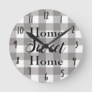 Farmhouse Rustic Grey & White Buffalo Plaid Square Runde Wanduhr