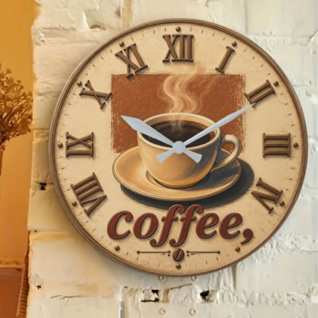  Farmhouse Rustic Vintage Kitchen Coffee Cup  Große Wanduhr (Von Creator hochgeladen)