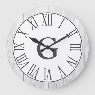 Farmhouse Rustic White & Faux White Wood Numerals Große Wanduhr