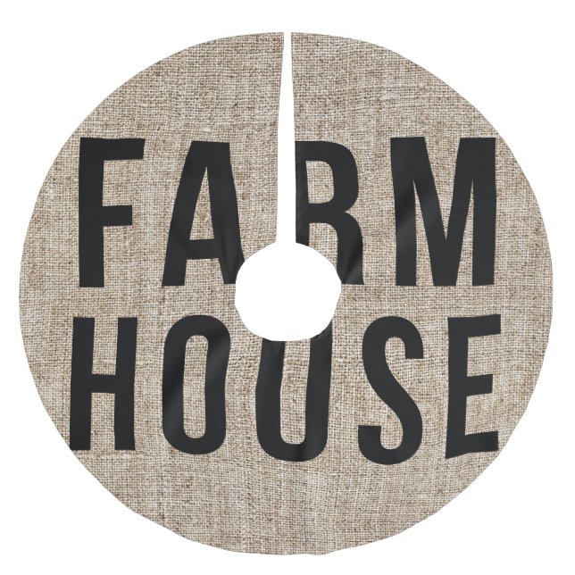 FARMHOUSE Schwarze Beschriftung Rustikale Jute-Ver Polyester Weihnachtsbaumdecke (Vorderseite)