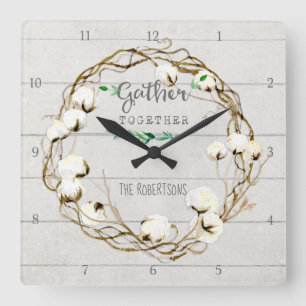 Farmhouse Shiplap Wood Rustic Gather Together Quadratische Wanduhr
