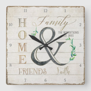 Farmhouse Shiplap Wood Zuhause Friends Familiennam Quadratische Wanduhr