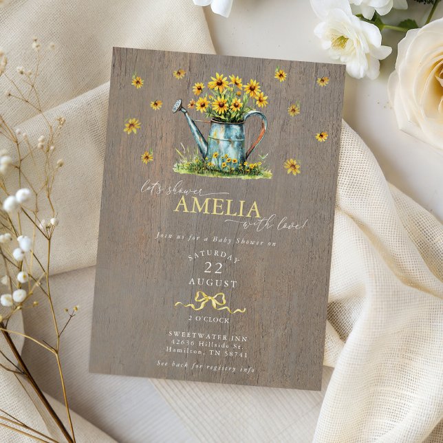Farmhouse Sunflowers Watering Can Baby Shower Einladung (Farmhouse Sunflowers Watering Can Baby Shower Invitation)