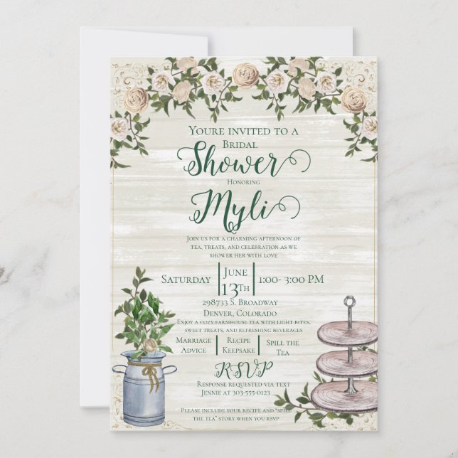 Farmhouse Tea Bridal Shower Invitation Einladung (Vorderseite)