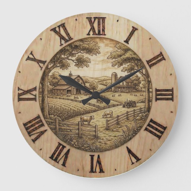 Farmhouse Wall Clock Große Wanduhr (Vorderseite)