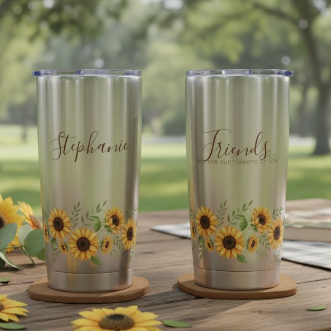 Farmhouse Watercolor Bloom Thermobecher (Sunflower personalized friend insulated tumbler)