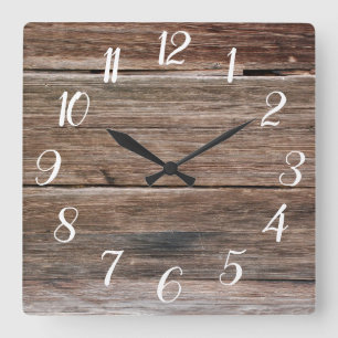 Farmhouse Wood Print Clock Quadratische Wanduhr