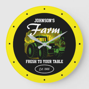 Farming Family Tractor Cornfield Fresh Yellow Große Wanduhr