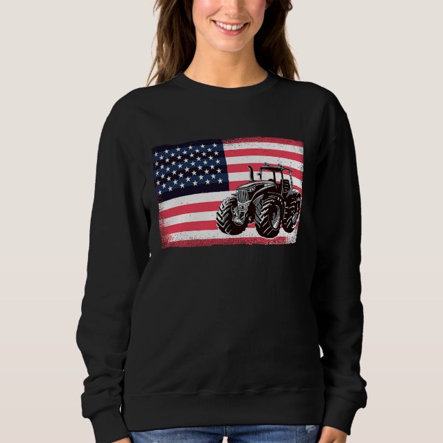 Farming Truck Driver Tractors USA American Flag Fa Sweatshirt (Vorderseite)