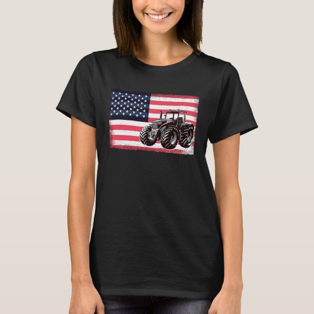 Farming Truck Driver Tractors USA American Flag Fa T-Shirt (Vorderseite)