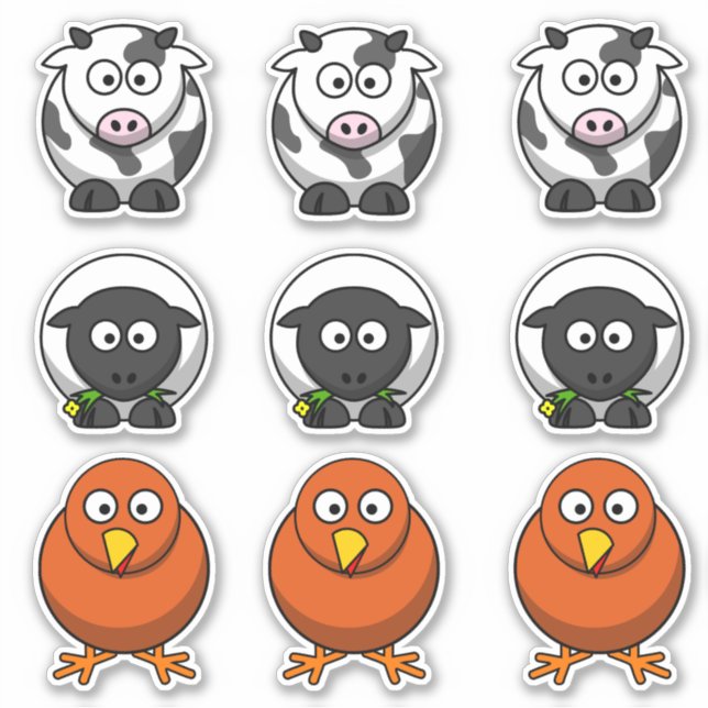 Farmkühe, Schafe, Kicherbarnyard-Cartoon Aufkleber (Vorderseite)