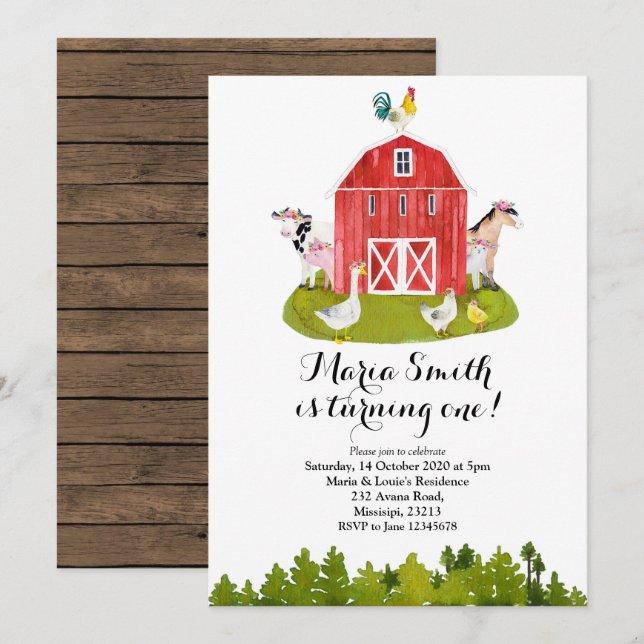 Farmmädchen-Geburtstag Einladung (Vorne/Hinten)