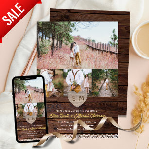 Farmouse Wedding   Rustikales Holzschnitt-FotoColl Einladung