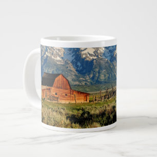 Farms   Barn Shadowed by Snow Capped Mountains Jumbo-Tasse