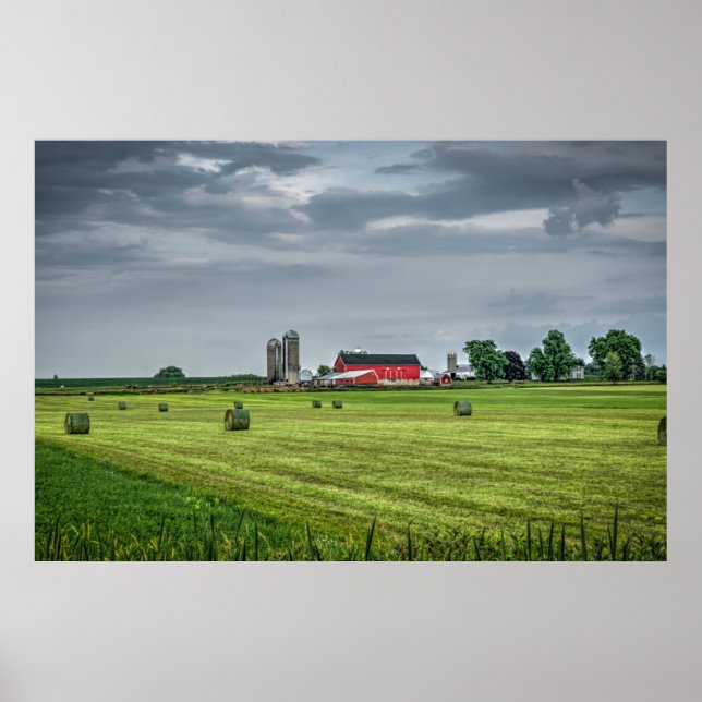 Farms | Red Barn & Silo in Spring Poster (Vorne)
