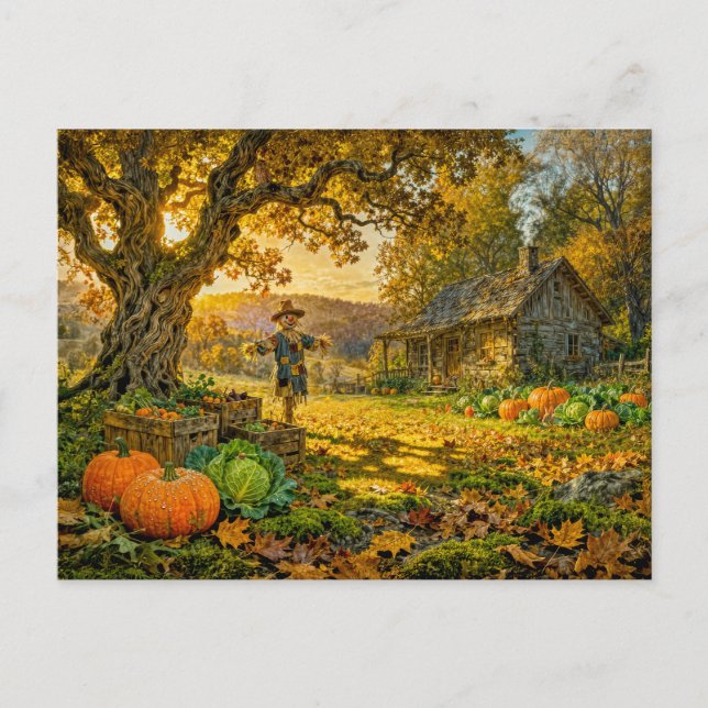 Farmstead Cottage at Harvest Time Postkarte (Vorderseite)