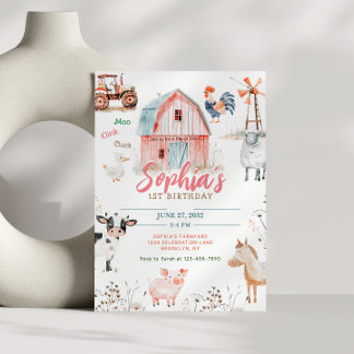 Farmtastic Barnyard Animals Kindergeburtstag Einladung