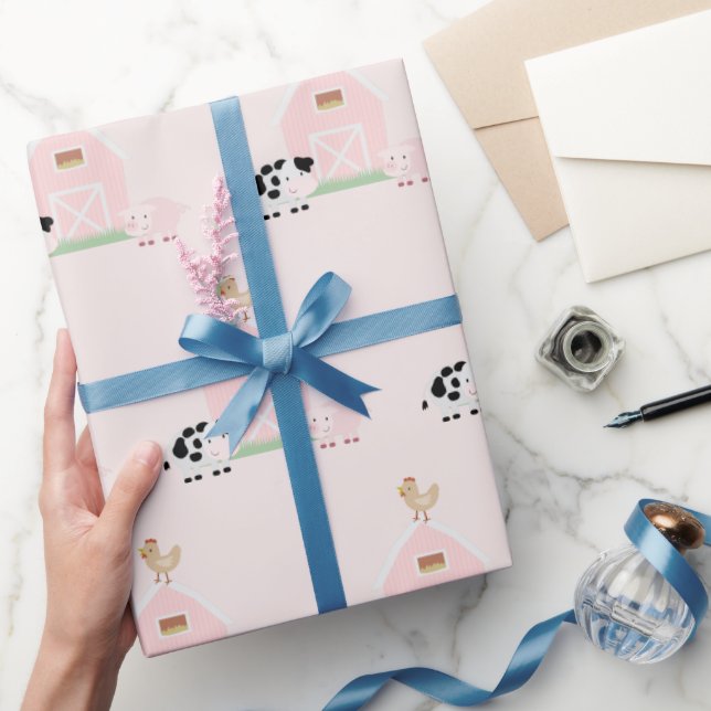 Farmtiere und Muster rosa Wrapping Paper Geschenkpapier (Schenken)